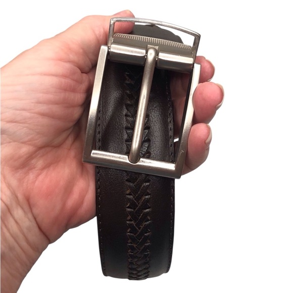 Brown Leather Belt with Brushed Nickel Buckle 1-1/2 inch wide Size 42 - Picture 1 of 4